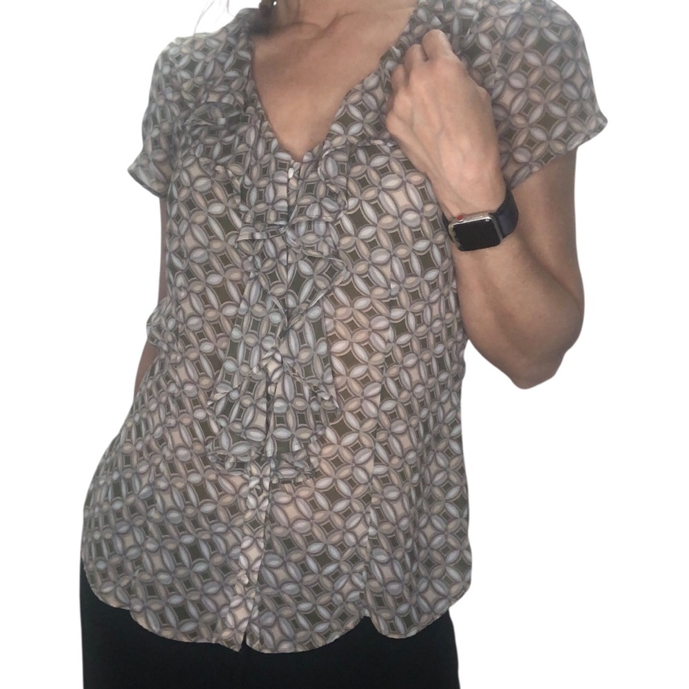 Banana Republic Sz M Blouse Top Abstract Floral Ruffled Victorian Feminine Boho